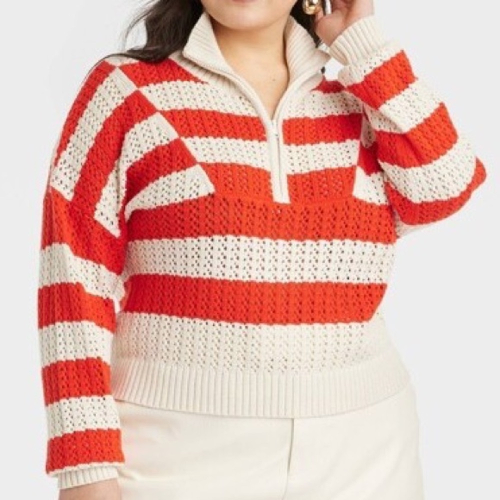 Women's Quarter Zip Sweater - A New Day
Red/White Striped